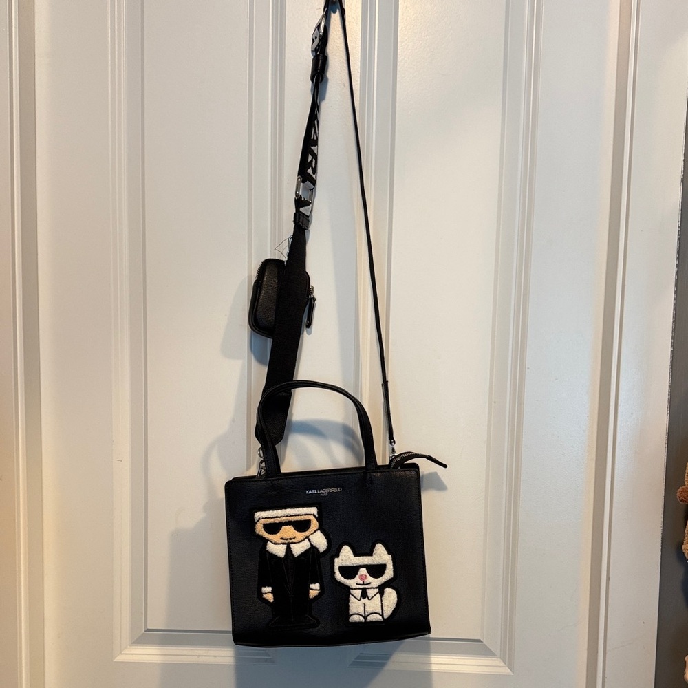 Karl Lagerfeld Black Crossbody Bag with Iconic Patch